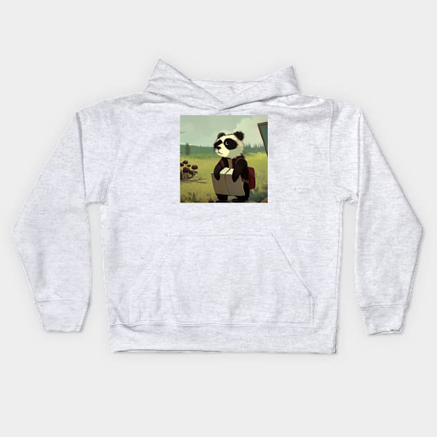 Panda goes to school Kids Hoodie by tearbytea